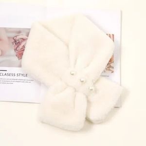 White scarf neck warmer faux fur with pearls